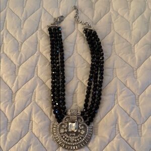 Elegant Black Beaded Necklace with Silver Accents